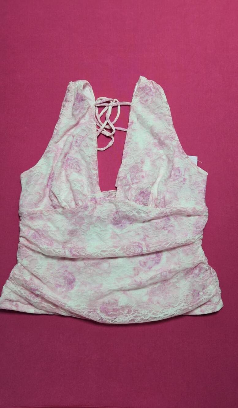 Wild Fable Women’s Pink Lace Halter Top Size LRuched Floral Style Brand New